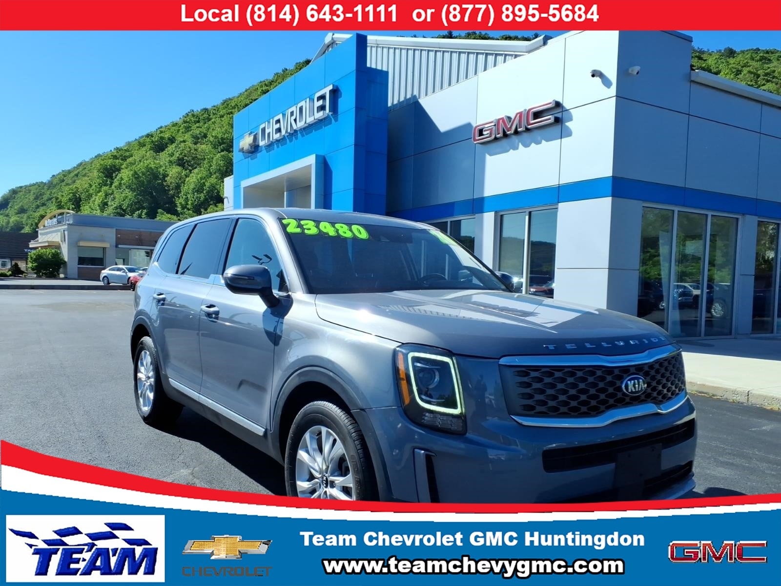 2020 Kia Telluride LX in Silver — front three-quarter view